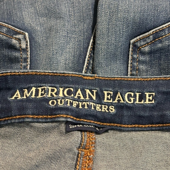 AMERICAN EAGLE Sz 14 Jeans High Rise Slim Flare Mid-Wash Wiskering Stretch - Picture 12 of 13